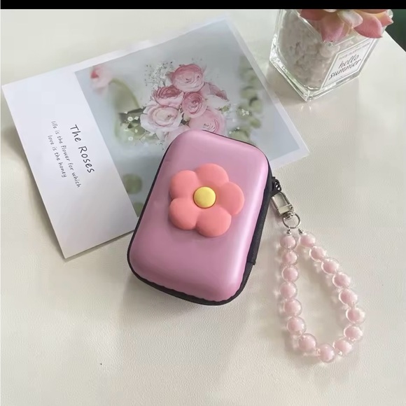 Other - Storage case Pink zipper hard shell case with a flower 🌺 on the front